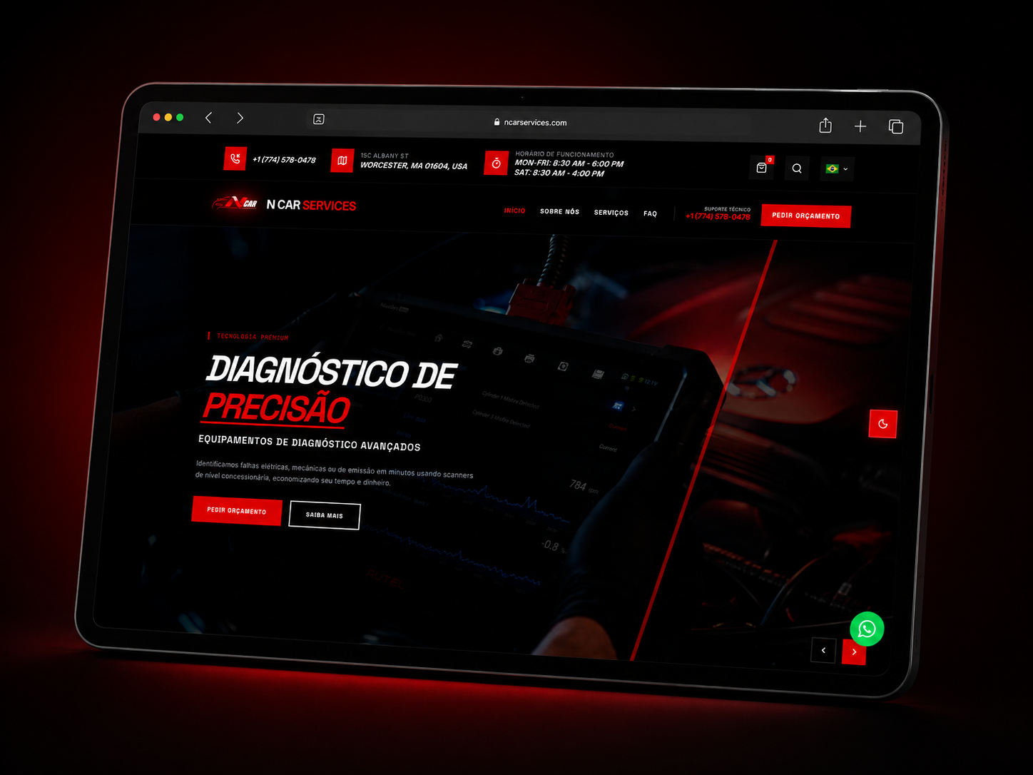Dark website mockup for N Car Services auto repair shop
