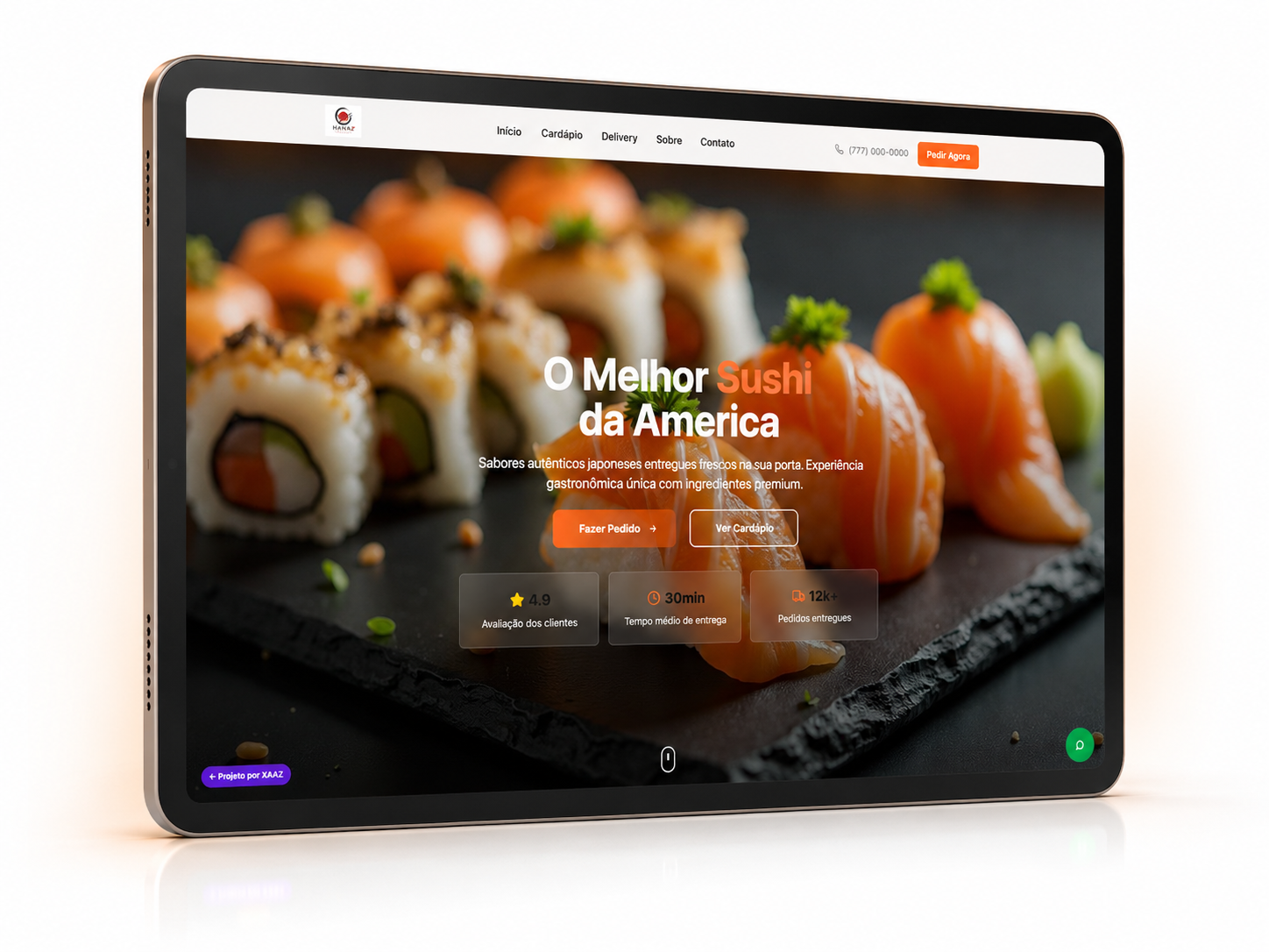 Elegant dark website mockup for Hanna Sushi Japanese restaurant