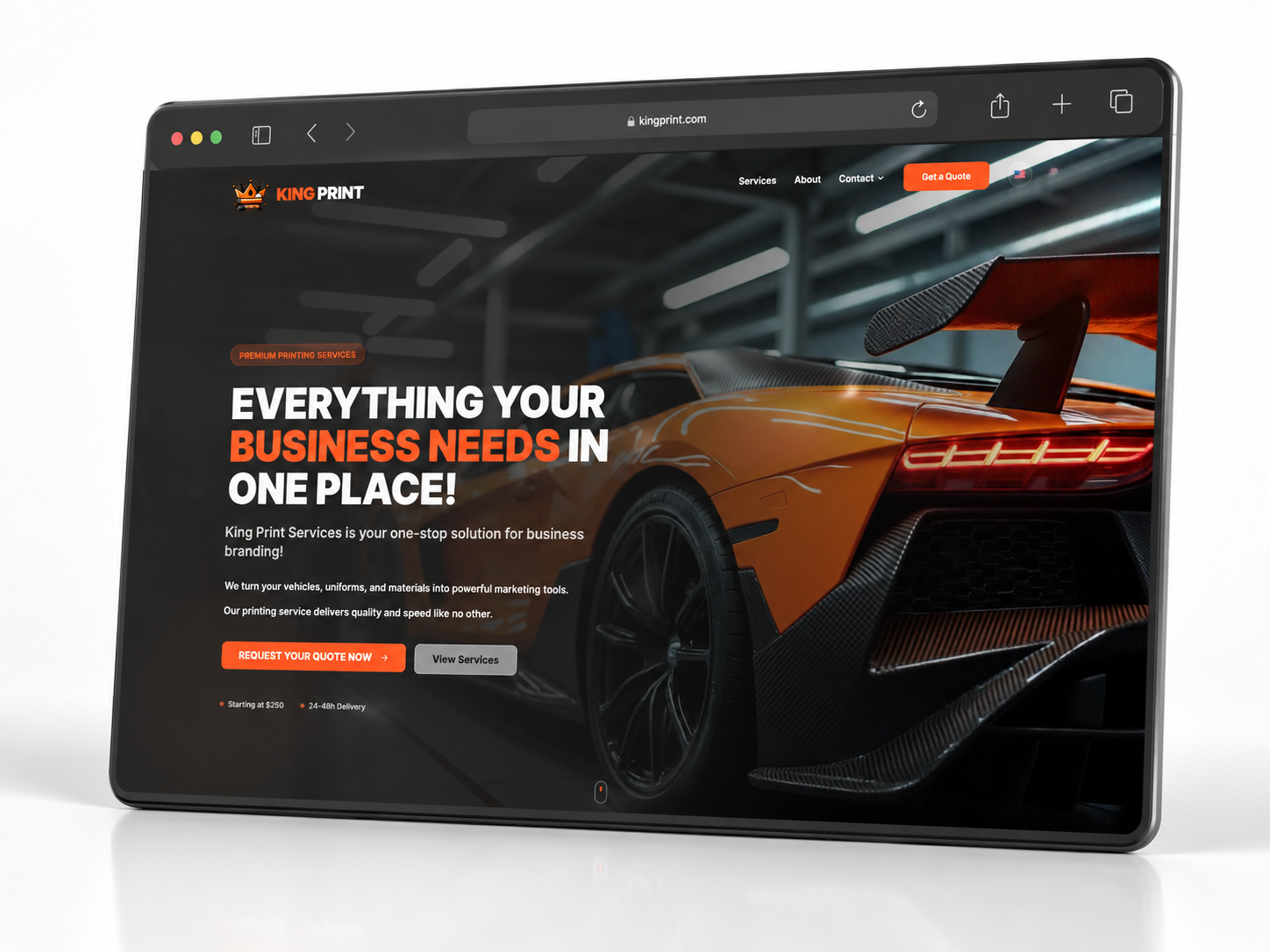 Website mockup for King Print printing and signage business