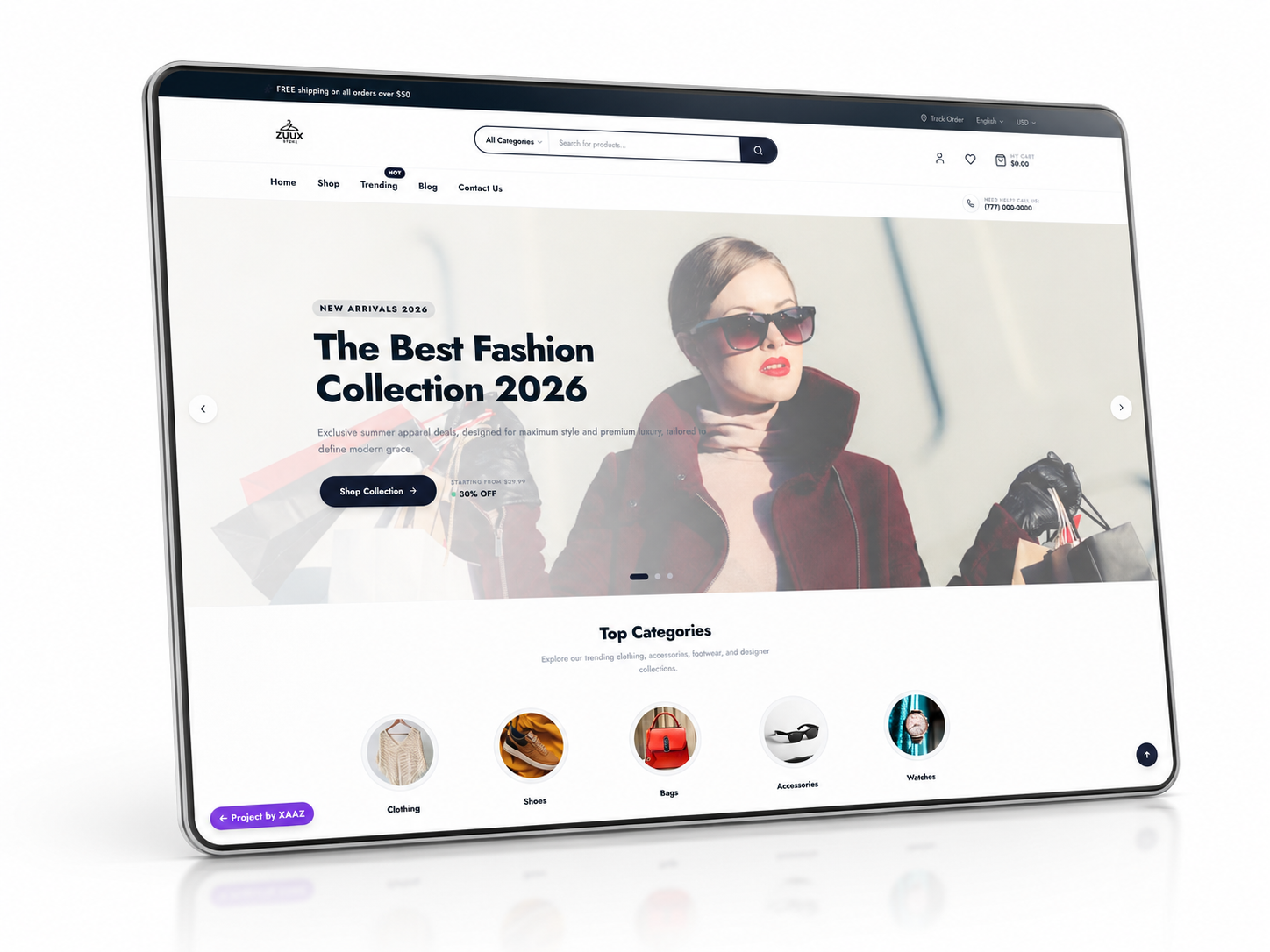 Dark ecommerce website mockup for Zuux Store gadget shop